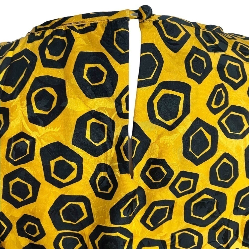 Flora Kung Vintage Geometric Black Squares on Yellow Embossed Long Sleeve Top - Picture 6 of 12